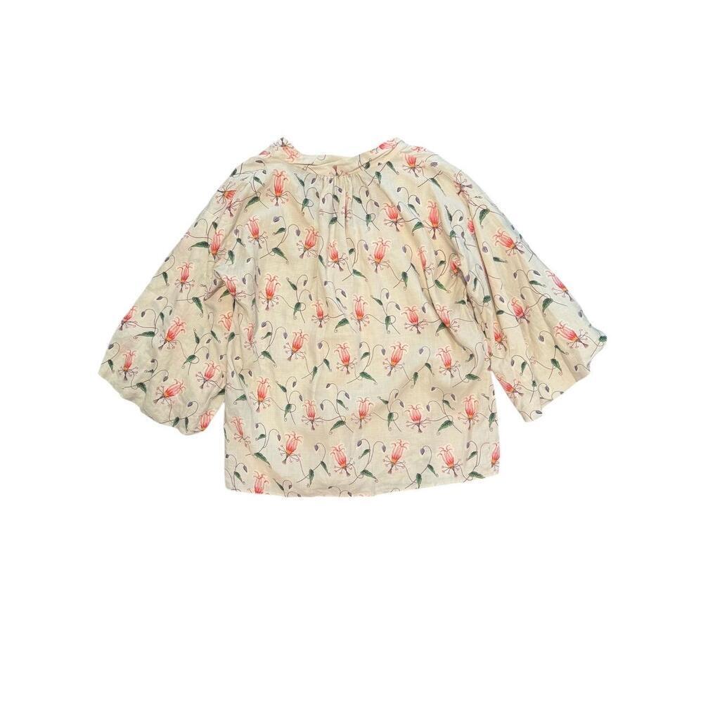 HD In Paris Cream Floral Pattern 3/4 Sleeves Peasant Blouse Womens Size 2 - Picture 5 of 6